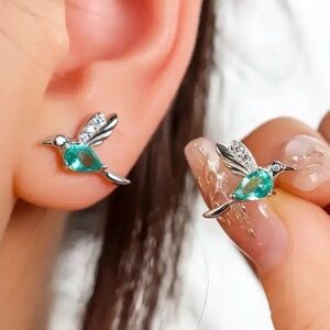 Exquisite Bird earrings-Teal/Silver